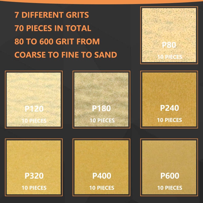 WHLLING 70 Sheets Micro Detail Sander Paper Kit  3.5 x 1 Hand Sanding Block for Small Projects Wet Dry Hook & Loop Alumina 80 to 600 Grit Sandpaper for Crafts Wood Tight Narrow Spaces Metal Finishing - Image 5